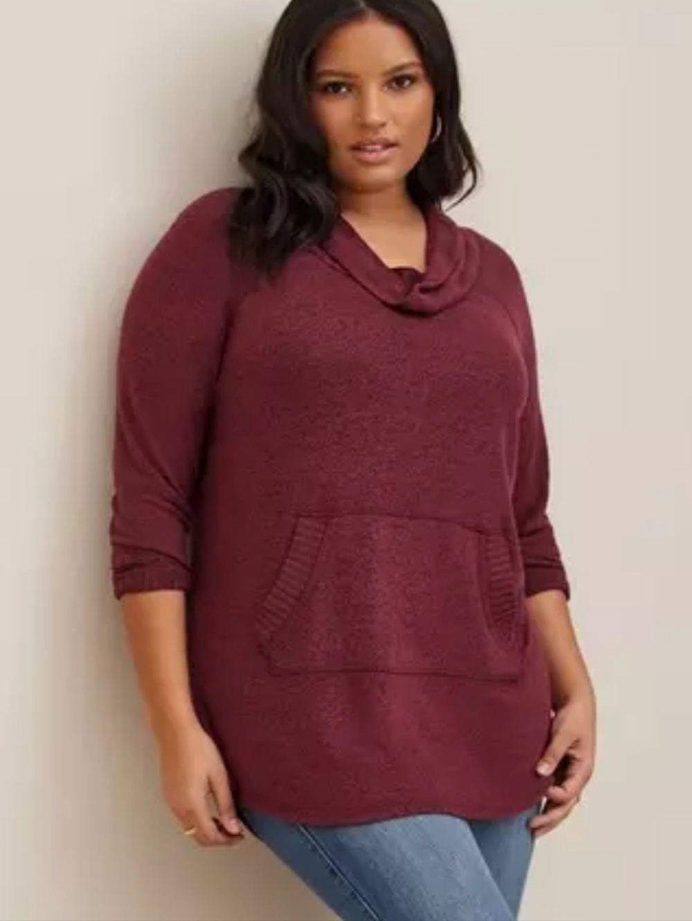 Torrid Super Soft Plush Cowl Neck Raglan Tunic Sweatshirt Maroon Plus Size 3X